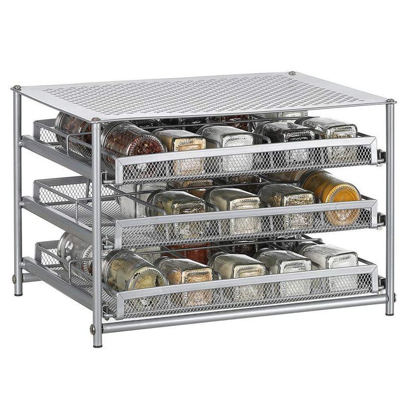 Rebrilliant 30Bottle Spice Rack With Drawer Organizers, 3Tier Metal
